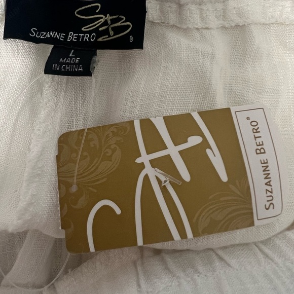 Suzanne Betro White Light Flow Pants ( Linen Feel) Wide Leg Size L NWT - Picture 10 of 11